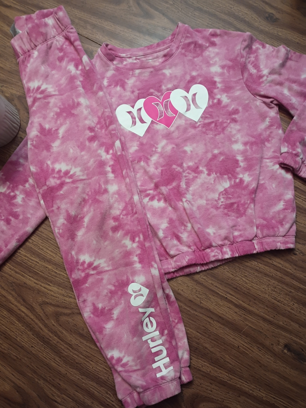 🩷Hurley Pink Tie-Dye Heart Logo Sweatshirt and Joggers Set Size 7/8